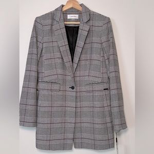 Calvin Klein Glen Plaid One Button Blazer Size 10 Classic Pockets Business